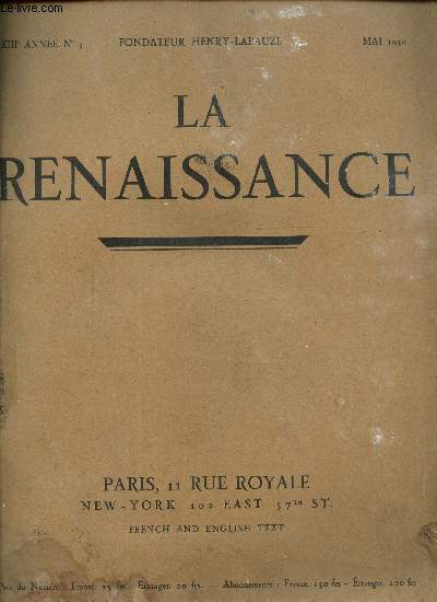 La renaissance, anne XIII N 5, mai 1930
