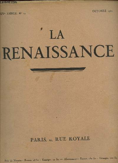 La renaissance, anne XV N 10, juillet octobre 1932 - James Ensor  Paris- Un peintre d'Amrique : Peter Blume.