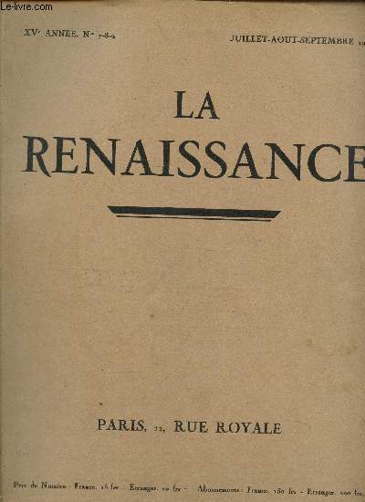 La renaissance, XVe anne N 7-8-9 , juillet aout septembre 1932- Dfense de luxe- Pablo Picasso- Paul Manship.