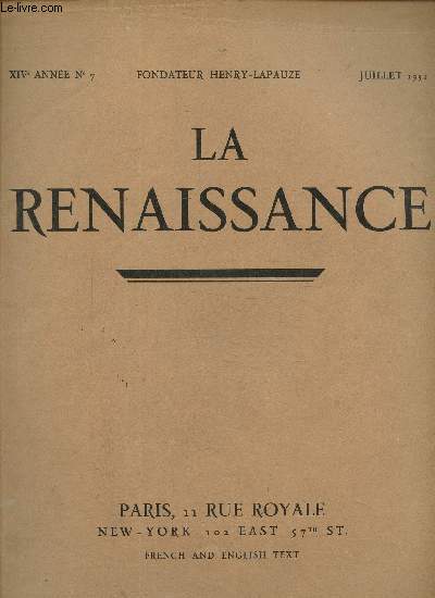 La renaissance, XIVe anne N 7, juillet 1931- Au muse de Dijon , les primitifs de la collection Dard- Le muse d'Art ancin de la ville de Bordeaux.