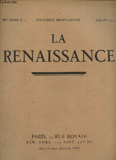 La renaissance, XIVe anne N 7, juillet 1931- Au muse de Dijon , les primitifs de la collection Dard- Le muse d'Art ancin de la ville de Bordeaux.