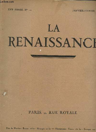 La renaissance, XVIe anne N 1-2, janvier-fvrier 1933
