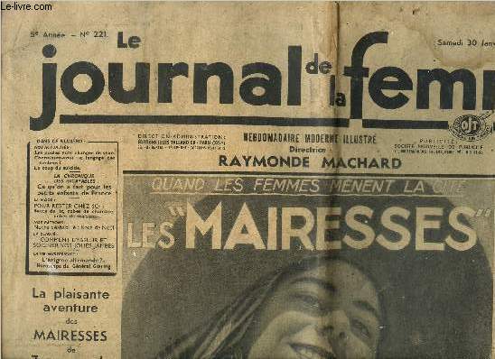 Le journal des femmes 5eme anne n221, samedi 30 janvier 1937 : les mairesses