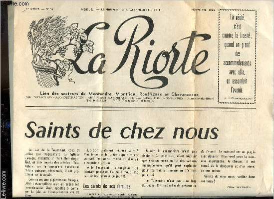 La riorte , 5eme anne N 54, novembre 1988 : Saints de chez nous