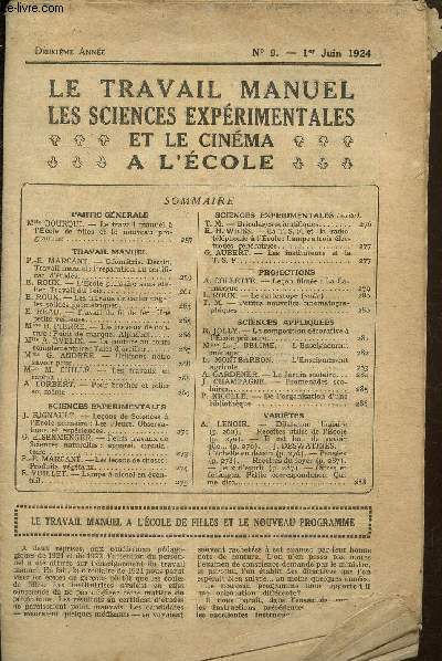 La travail manuel - Les sciences exprimentales et le cinma  l'cole n9, 1er juin 1924, 2me anne