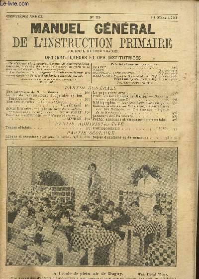 Manuel gnral de l'instruction primaire- Journal hebdomadaire des instituteurs et des institutrices n25- 100me anne- 11 mars 1933