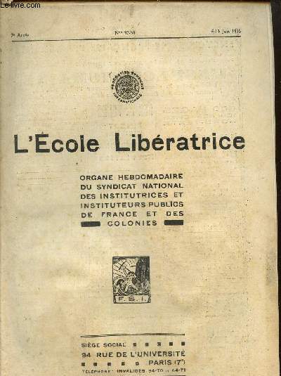 L'cole libratrice n37-38, 7me anne- 6-13 juin 1936-Une grande victoire ouvrire- Victoire sur la misre- Les manifestations du rassemblement populaire- La question scolaire en Alsace.