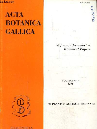 Acta Botanica Gallica- Socit botanique de France -Vol 143 N 7 1996 : les plantes actinorhiziennes