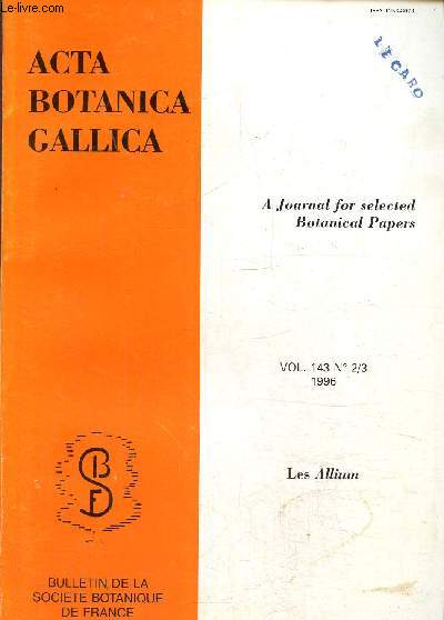 Acta Botanica Gallica- Socit botanique de France -Vol. 143 N 2/3 1996- Les allium