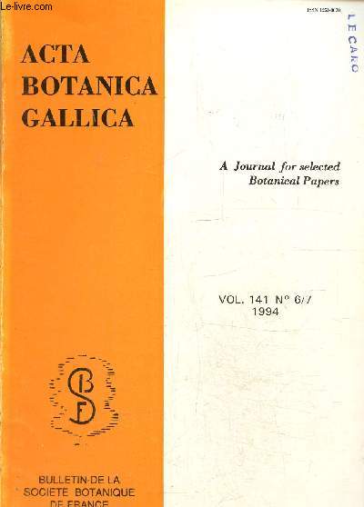 Acta Botanica Gallica- Socit botanique de France -Vol 141 N 6/7 1994