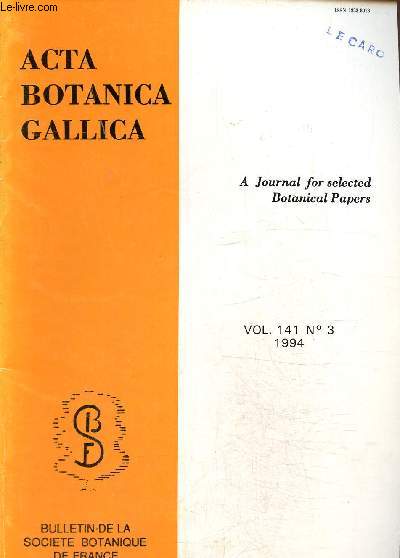 Acta Botanica Gallica- Société botanique de France -Vol. 141 N° 3 -1994