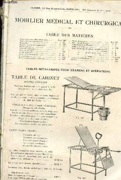 Catalogue de mobilier mdical et chirurgical