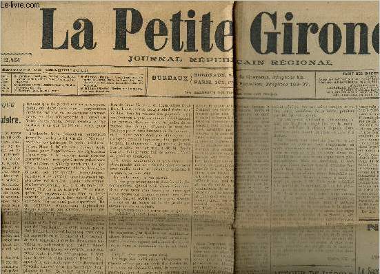 La petite Gironde journal rpublicain rgional; jeudi 6 septembre 1906: Autour de l'cole - Lettres parisiennes- l'image de la guerre...