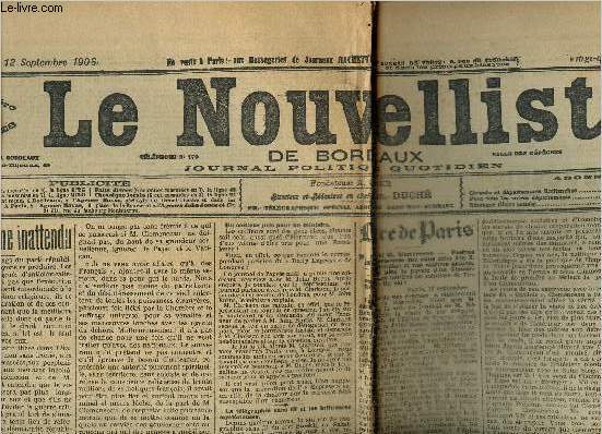 Le nouvelliste de Bordeaux, journal politique quotidien, 24eme anne n8823: mercredi 12 septembre 1906