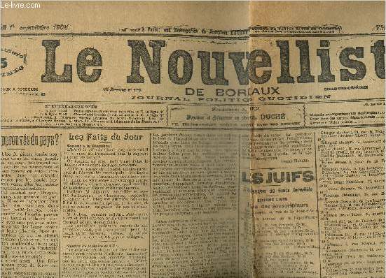 Le nouvelliste de Bordeaux, journal politique quotidien,24me anne N8812 , samedi 1er septembre 1906