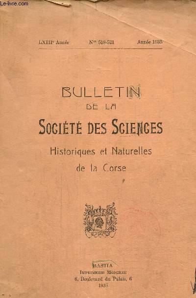 Bulletin de la socit des sciences N 518-521 . Historiques et naturelles de la Corse