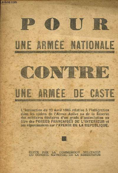 Pour une arme nationale contre une arme de caste