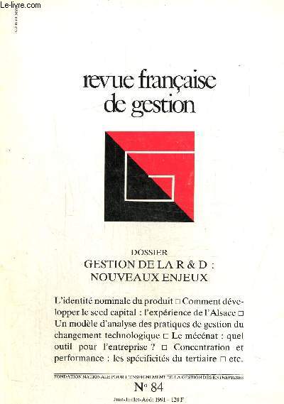 Revue franaise de gestion N84 Juin-juillet-aout1991 Dossier : gestion de la R & D : nouveaux enjeux. Le financement des PME innovatrices : l'exemple amricain- Les effets du retard de lancement d'un produit nouveau : analyse d'un cas.