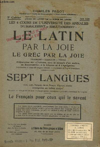 Le latin par la joie. Le grec par la joie Grammaire, exercices , textes: juin 1928.grammaire gnrale et relativit grammaticale....
