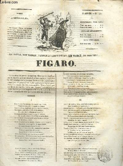 Figaro Ve anne, n347, mardi 14 dcembre 1830.Orgie de Constantin- Guerre - Plus de beurre que de pain- Bourse de Paris du 13 dcembre 1930.