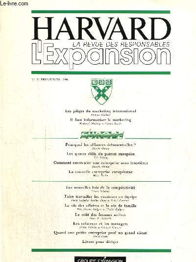 Harvard La revue des responsable l'expansion N 56, printemps 1990. Les quatre dfis des patrons europens- Pourquoi les alliances chouent-elles?- La vie des affaires et la vie de famille- Faire travailles les vendeurs en quipe...