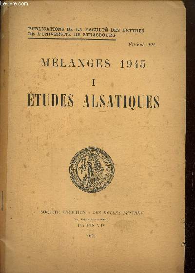 Mlanges 1945 Tome I : Etudes alsatiques. Fascicule 104