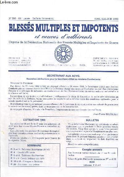 Blesss multiples et impotents de guerre et veuves d'adhrents N398 avril mai juin 1999.