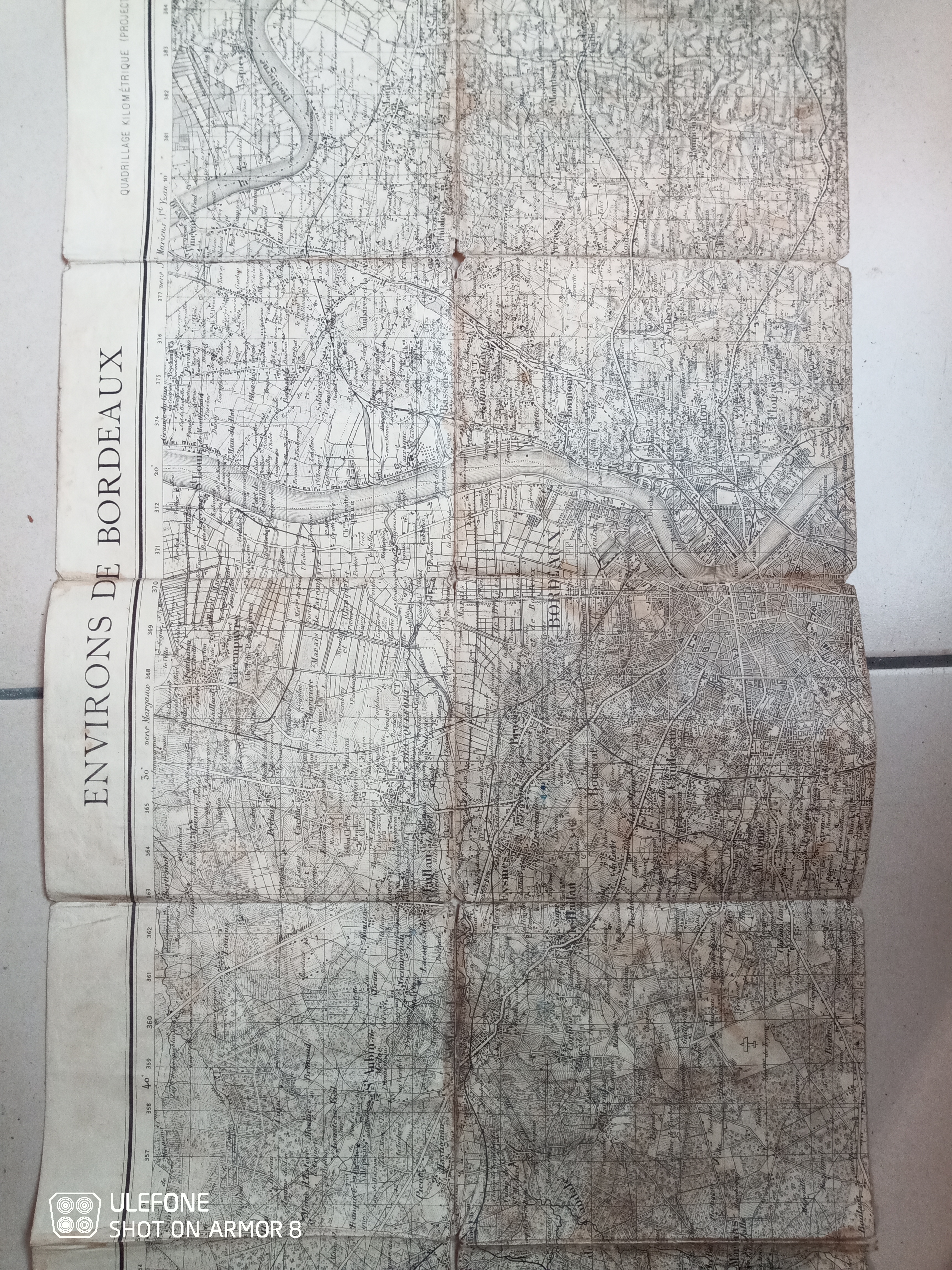 Carte d'Etat-Major des environs de Bordeaux - Quadrillage kilomtrique, projection Lambert III, zone sud