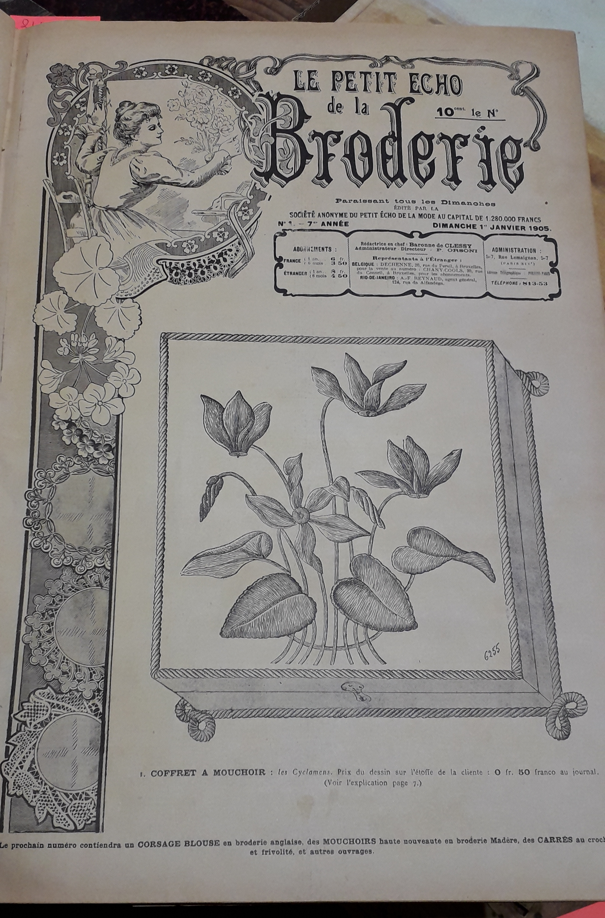 Le Petit Echo de la Broderie, 7e anne, n1 (1er janvier 1905) : Le bon got dans les travaux : les abats-jours / Varits, le premier de l'An / Liste des ouvrages et des fournitures pour travaux de Dames mis  la disposition de nos Lectrices / ...