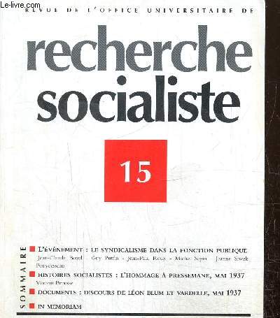 Revue de l'office universitaire de Recherche Socialiste, n15 (juin 2001), supplment  