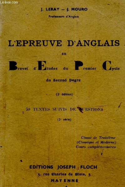 L'preuve d'anglais au Brevet d'Etudes du Premier Cycle du second degr