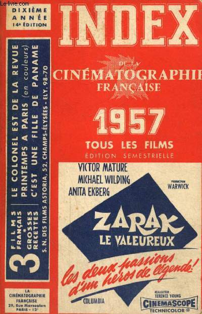 Index de la cinmatographie franaise 1957, dixime anne : Tous les films, dition semestrielle