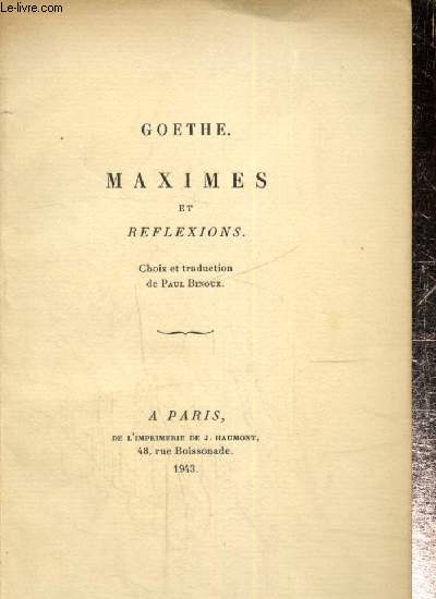 Maximes et rflexions (Collection des moralistes)