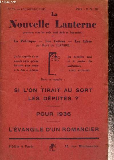 La Nouvelle Lanterne, n89 (novembre 1935) : Si l'on tirait au sort les dputs ? / Pour 1936 / L'vangile d'un romancier / ...