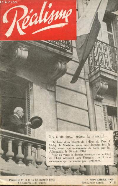 Ralisme, 2e anne, n41 (1er septembre 1950) : Charles de Gaulle candidat pour la 