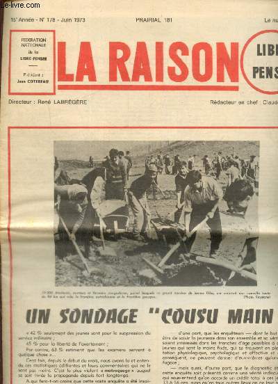 La Raison - Libre Pense, 15e anne, n178 (juin 1973) : Un sondage 