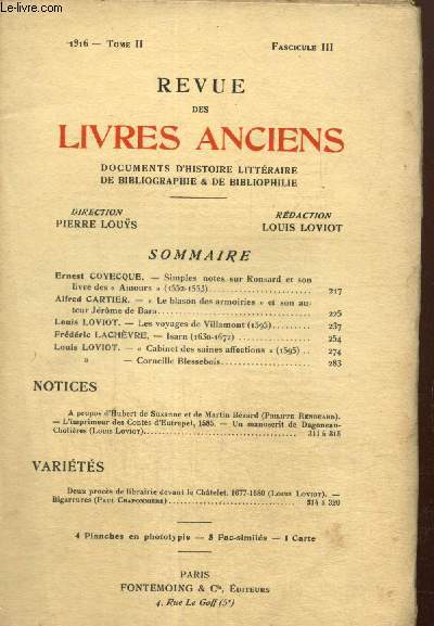 Revue des Livres Anciens, tome II, fascicule III : 