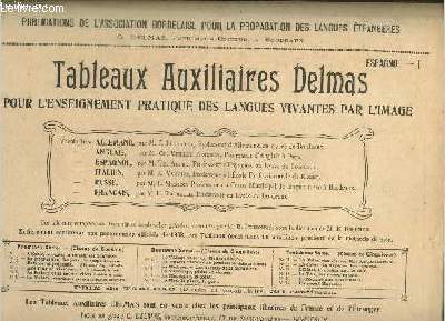 Tableaux auxiliaires Delmas pour l'enseignement pratique des langues vivantes par l'image : Espagnol, tableaux I  V et X  XVI (3 manquants)