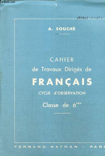 Cahier de Travaux Dirigs de Franais - Cycle d'observation - Classe de 6me