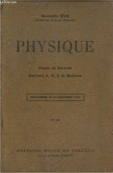 Physique - Classe de Seconde : sections A, B, C et moderne