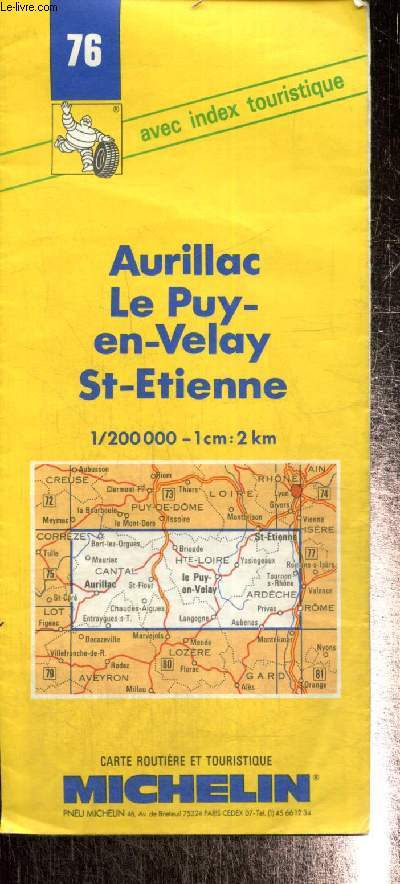 Carte n76, avec index touristique : Aurillac, Le-Puy-en, St-Etienne