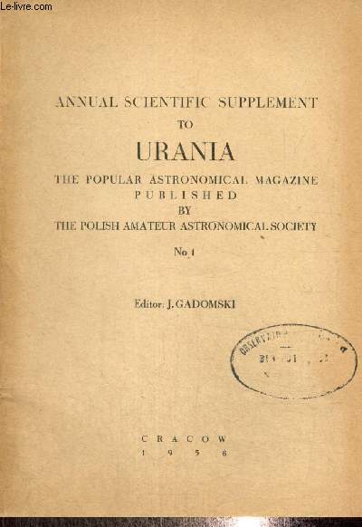 Annual scientifique supplement to Urania, the popular astronomical magazine - N1