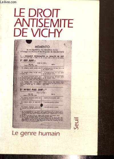 Le Genre Humain, n30-31 : Le droit antismite de Vichy