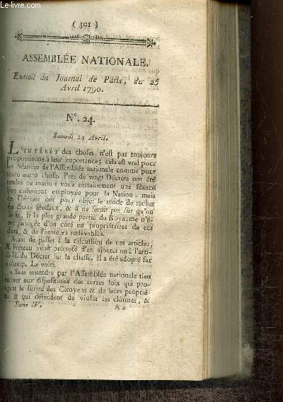 Extrait du Journal de Paris, du 25 Avril 1790 - N24 - Dcrets sur le mode de rachat des droits fodaux - Lettre de M. Jrmie Bentham