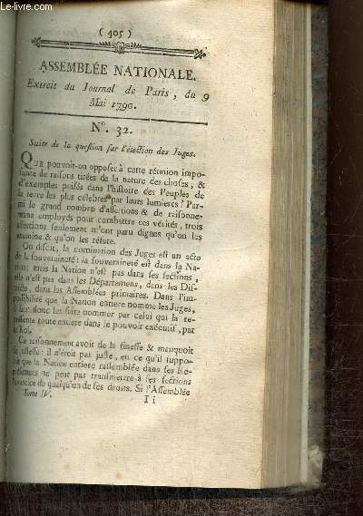 Extrait du Journal de Paris, du 9 Mai 1790 - N 32 - Suite de la question sur l'lection des Juges - Dcrets sur la municipalit de Paris