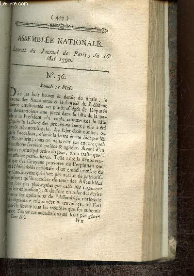 Extrait du Journal de Paris, du 16 Mai 1790 - N°36 - Lettre de M. de Montmorin sur les différents avec l'Espagne et l'Angleterre