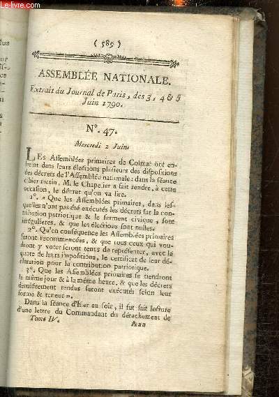 Extrait du Journal de Paris, des 3, 4 & 5 Juin 1790 - N47 - Discussion sur le Comit ecclsiastique et la Constitution du clerg