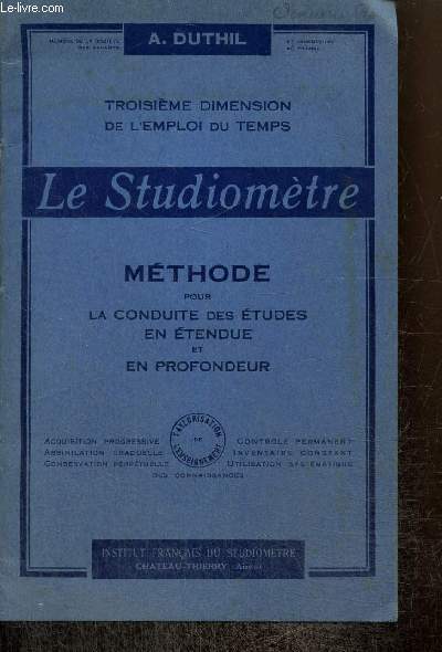 Le Studiomtre - Mthode pour la conduite des tudes en tendue et en profondeur