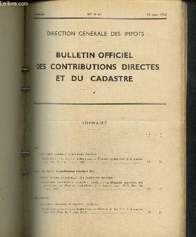 Bulletin Officiel des Contributions Directes et du Cadastre, n11 bis (16 mars 1961)
