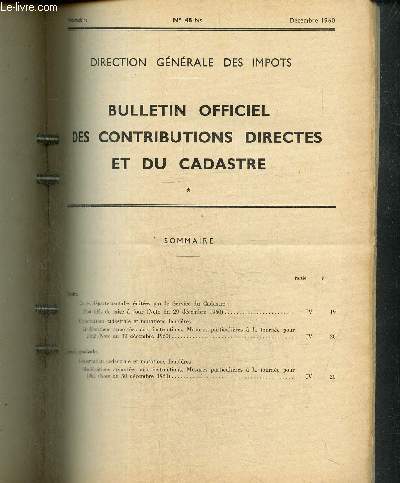 Bulletin Officiel des Contributions Directes et du Cadastre, n48 bis (dcembre 1960) :